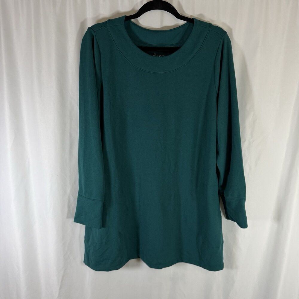 Denim & Co Sweater Women's XLP Petite Green Round Neck Stretch